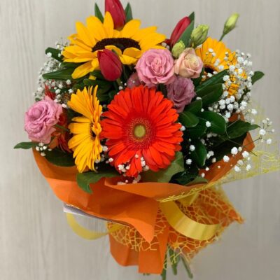 ENERGIA- Mazzo di Girasole, Gerbere e Tulipani