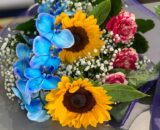 RAFFINATEZZA-Bouquet di Girasoli, Orchidee e Roselline