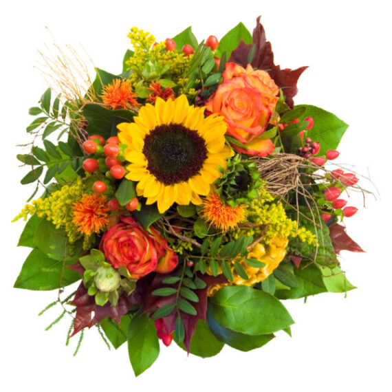 AUTUNNO- Mazzo di Rose, Girasole e Solidago
